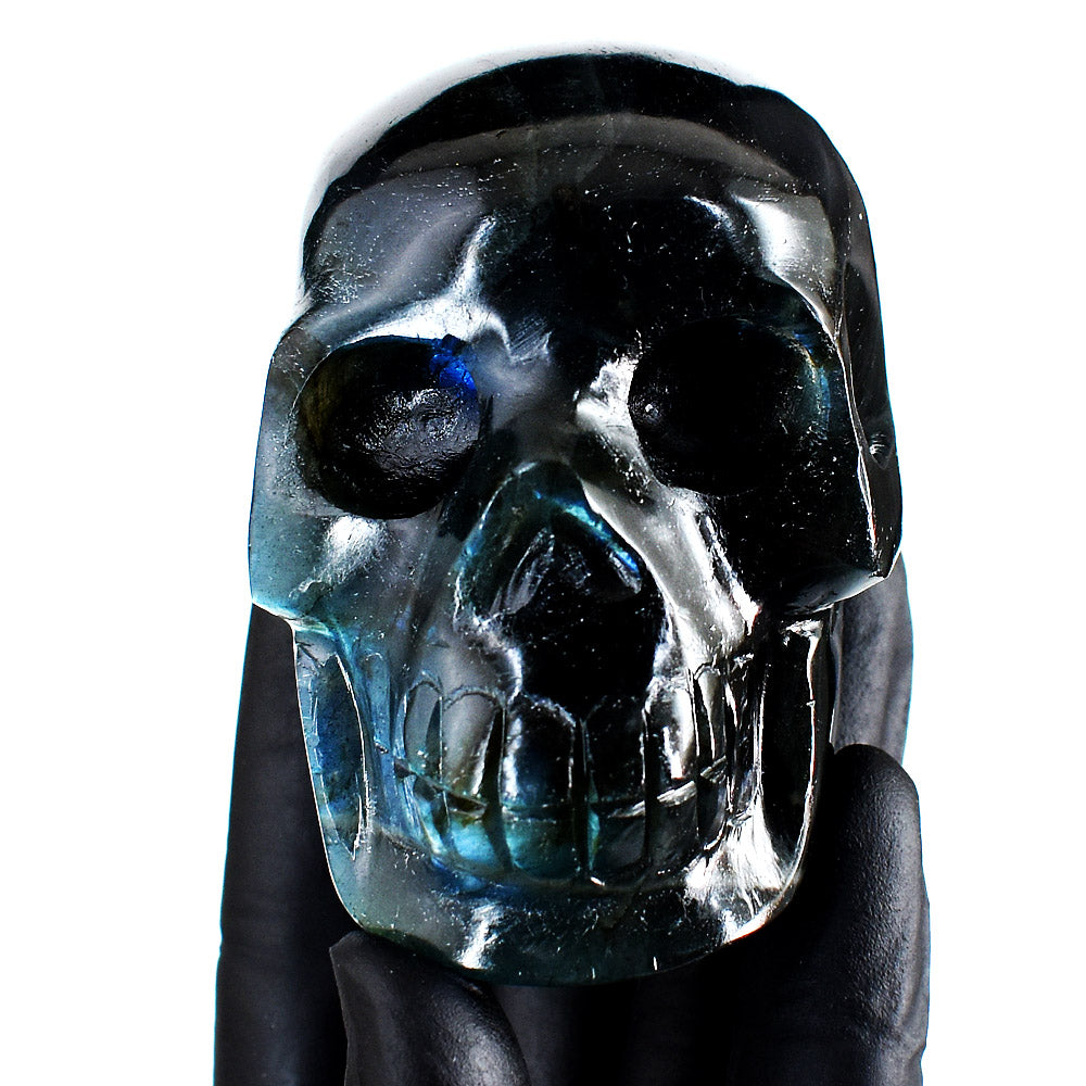 Artisian 1386.00 Cts Genuine Blue Flash Labradorite Hand Carved Gemstone Skull Crystal Carving