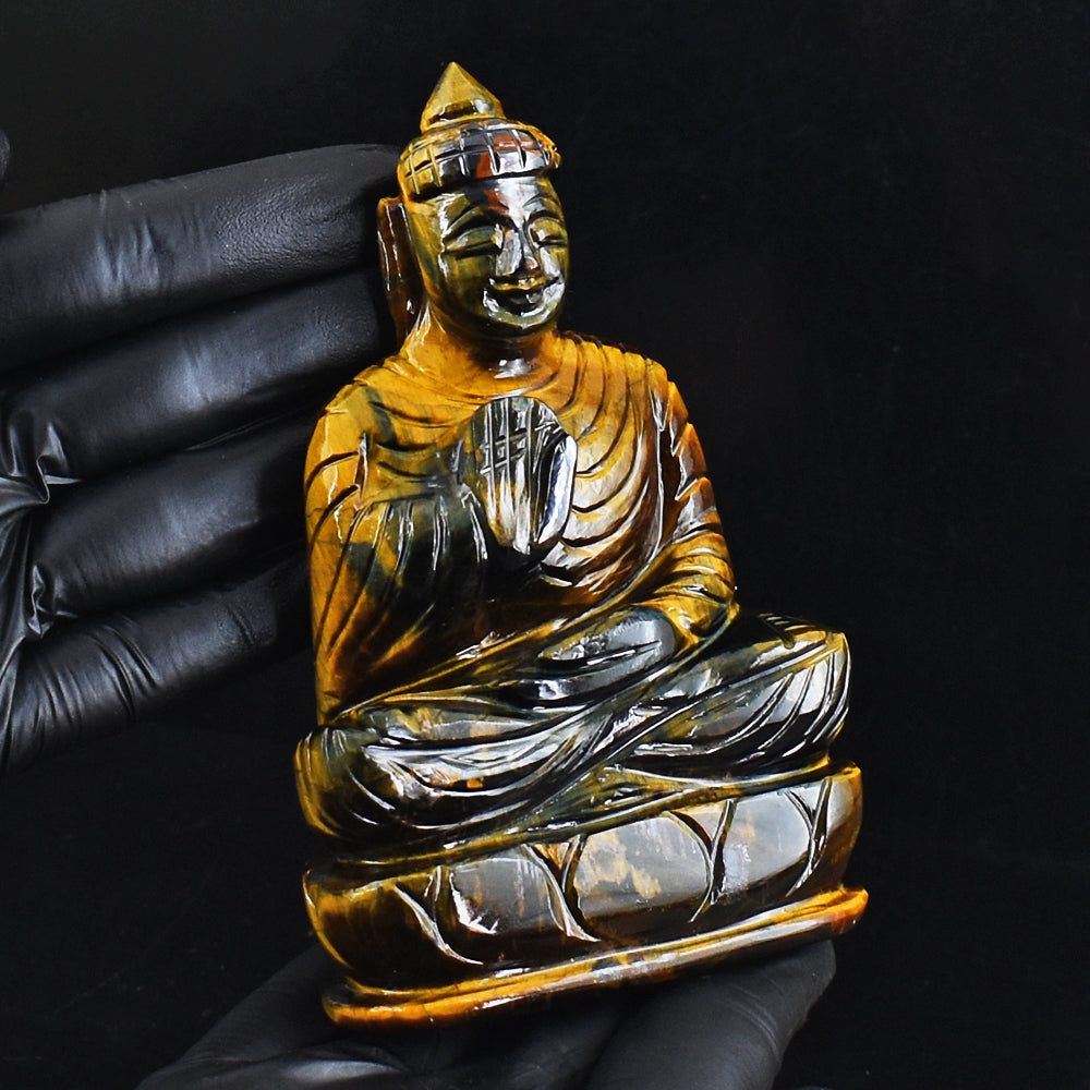 Natural 1862.00 Cts Genuine Tiger Eye Hand Carved Gemstone Buddha Idol Carving