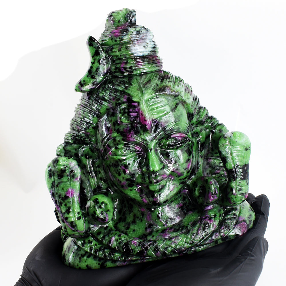 Amazing 12690.00 Cts Genuine Ruby Zoisite Hand Carved Crystal Gemstone Shiva Head Carving