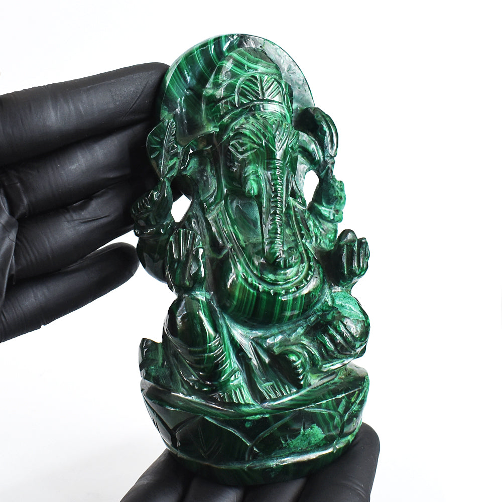 Natural 4568.00 Cts Genuine Malachite Hand Carved Crystal Gemstone Lord Ganesha Carving