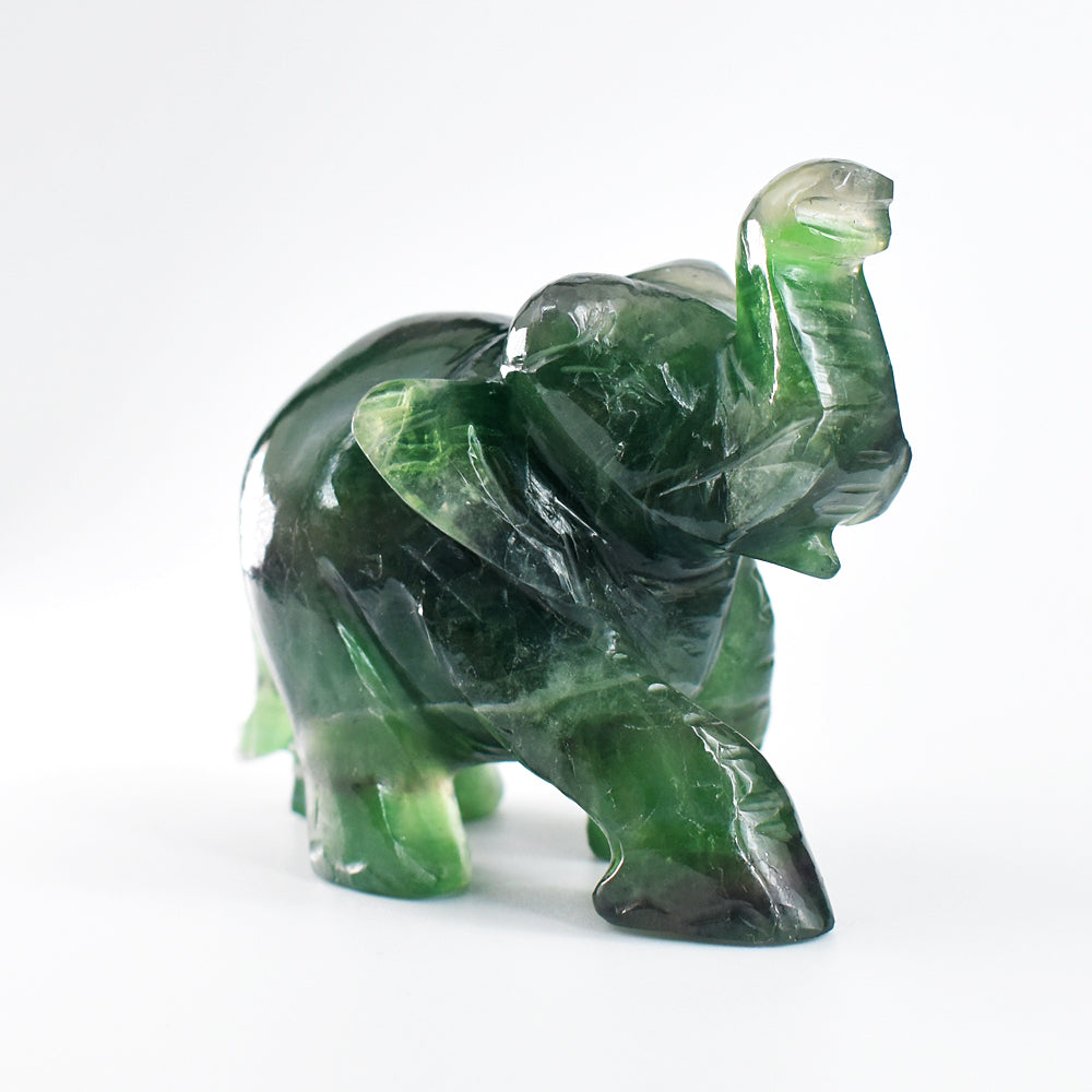 Natural 1309.00 Cts Genuine Green Fluorite Hand Carved Crystal Elephant Gemstone Carving