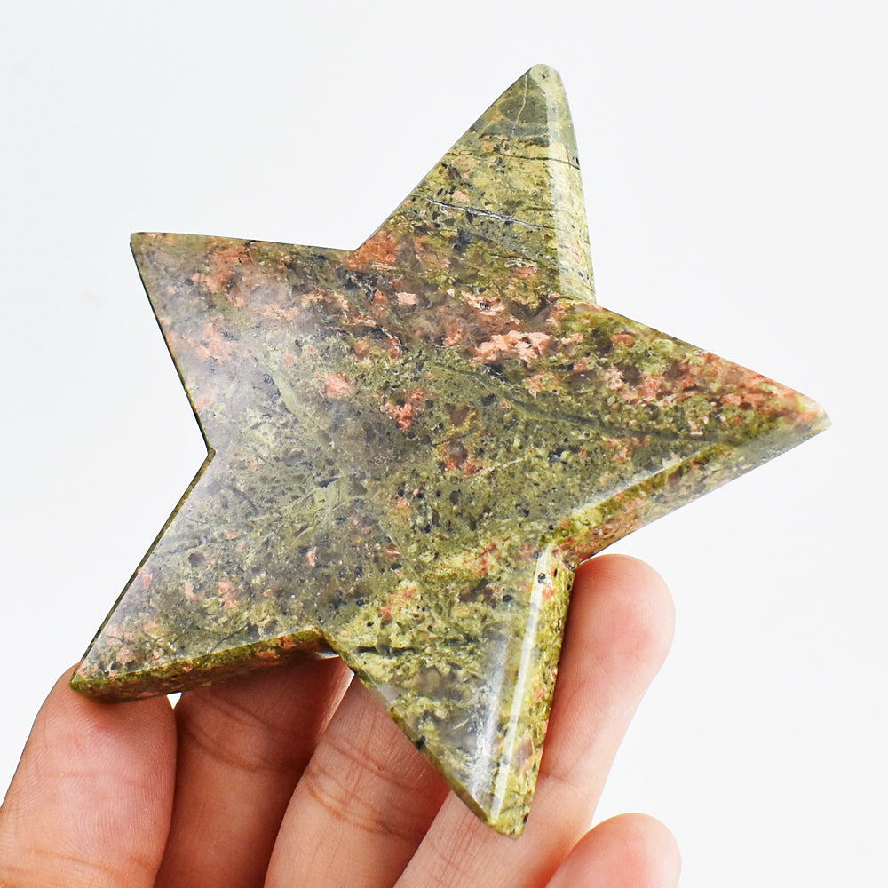 Exclusive 440.00 Cts Genuine Blood Green Unakite Crystal Specimen Gemstone Star