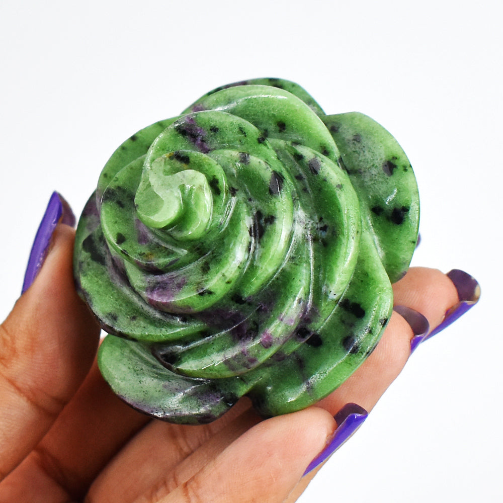 572.00 Cts Exclusive Ruby Zoisite Hand  Carved  Genuine Carving Rose Flower Gemstone