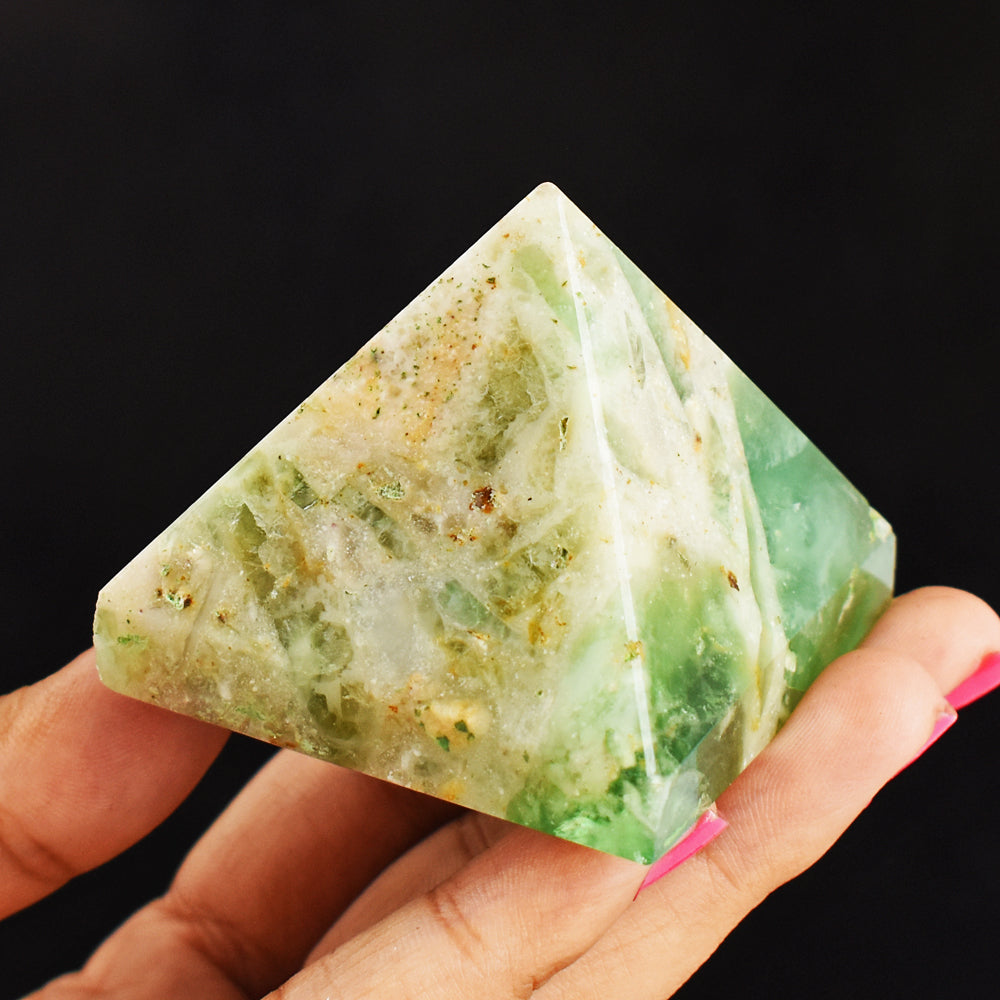 Craftsmen  605.00  Carats Genuine Green Fluorite Hand  Carved Gemstone Healing Pyramid