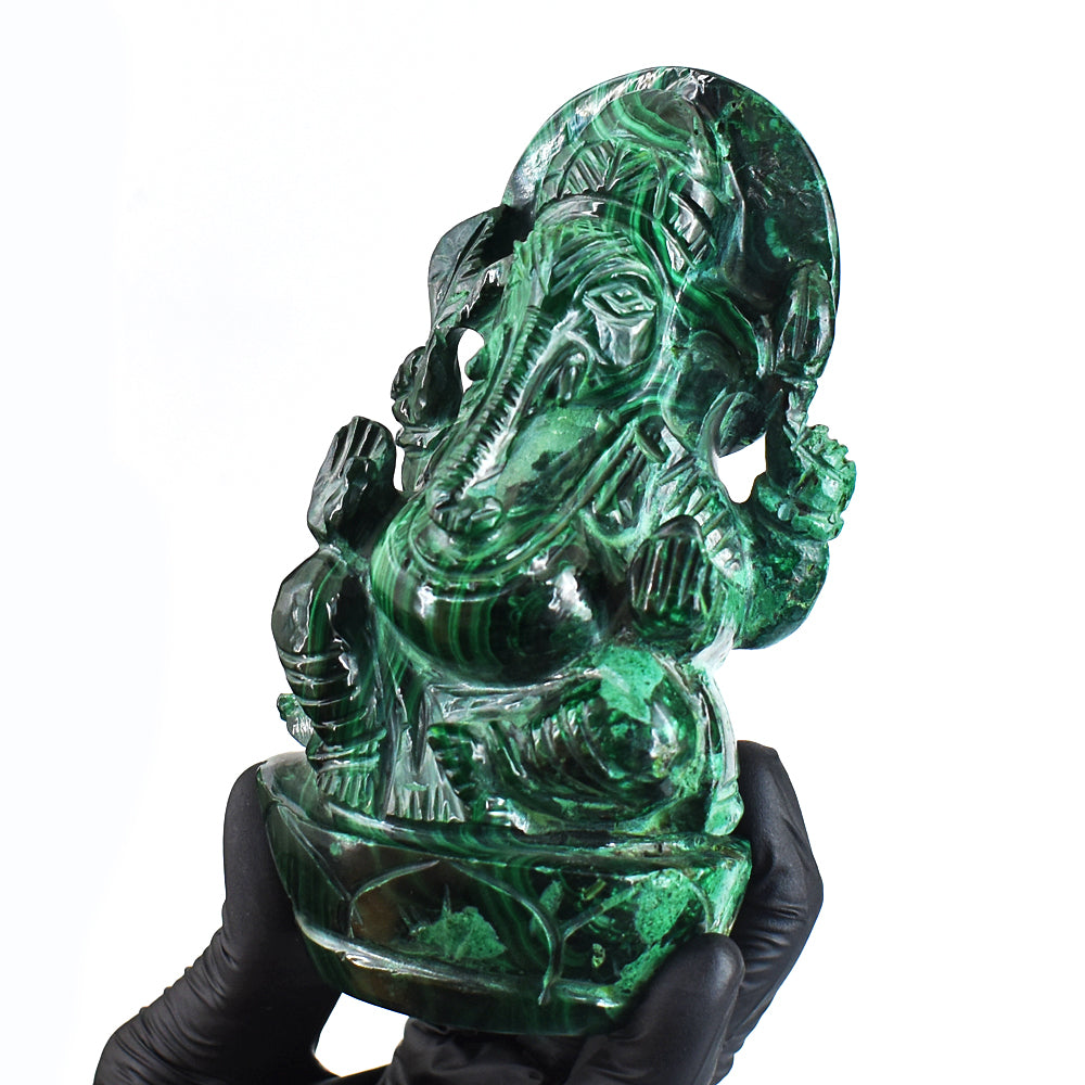 Natural 4568.00 Cts Genuine Malachite Hand Carved Crystal Gemstone Lord Ganesha Carving