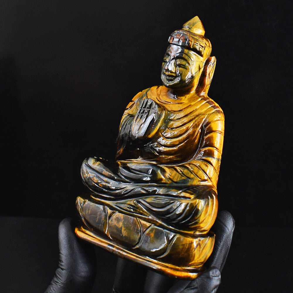 Natural 1862.00 Cts Genuine Tiger Eye Hand Carved Gemstone Buddha Idol Carving