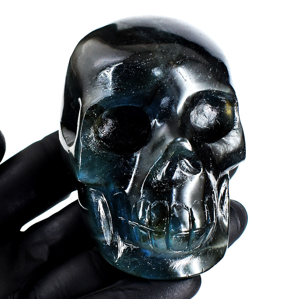 Artisian 1386.00 Cts Genuine Blue Flash Labradorite Hand Carved Gemstone Skull Crystal Carving