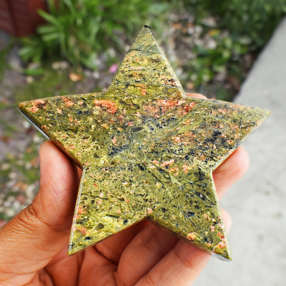 Exclusive 440.00 Cts Genuine Blood Green Unakite Crystal Specimen Gemstone Star