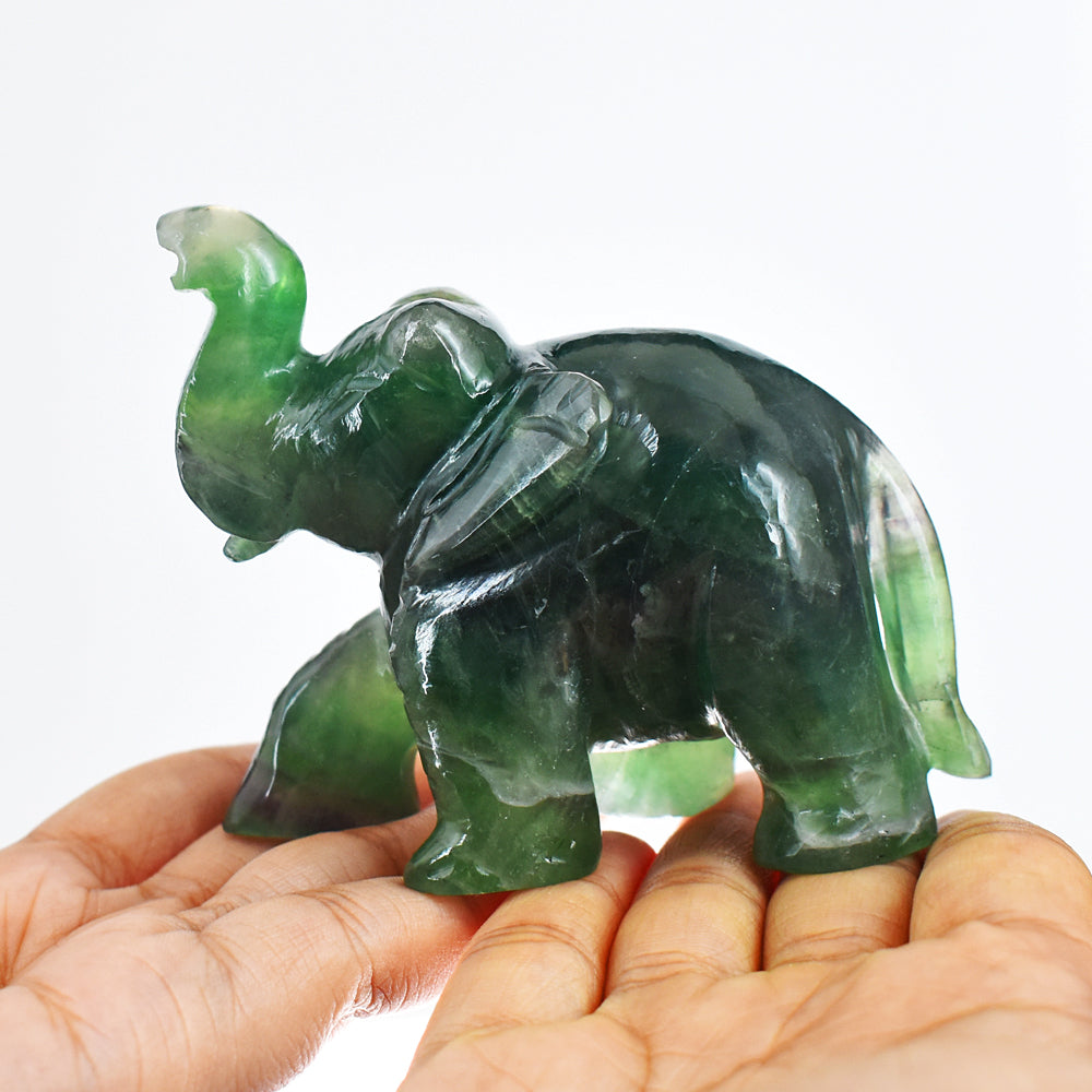 Natural 1309.00 Cts Genuine Green Fluorite Hand Carved Crystal Elephant Gemstone Carving