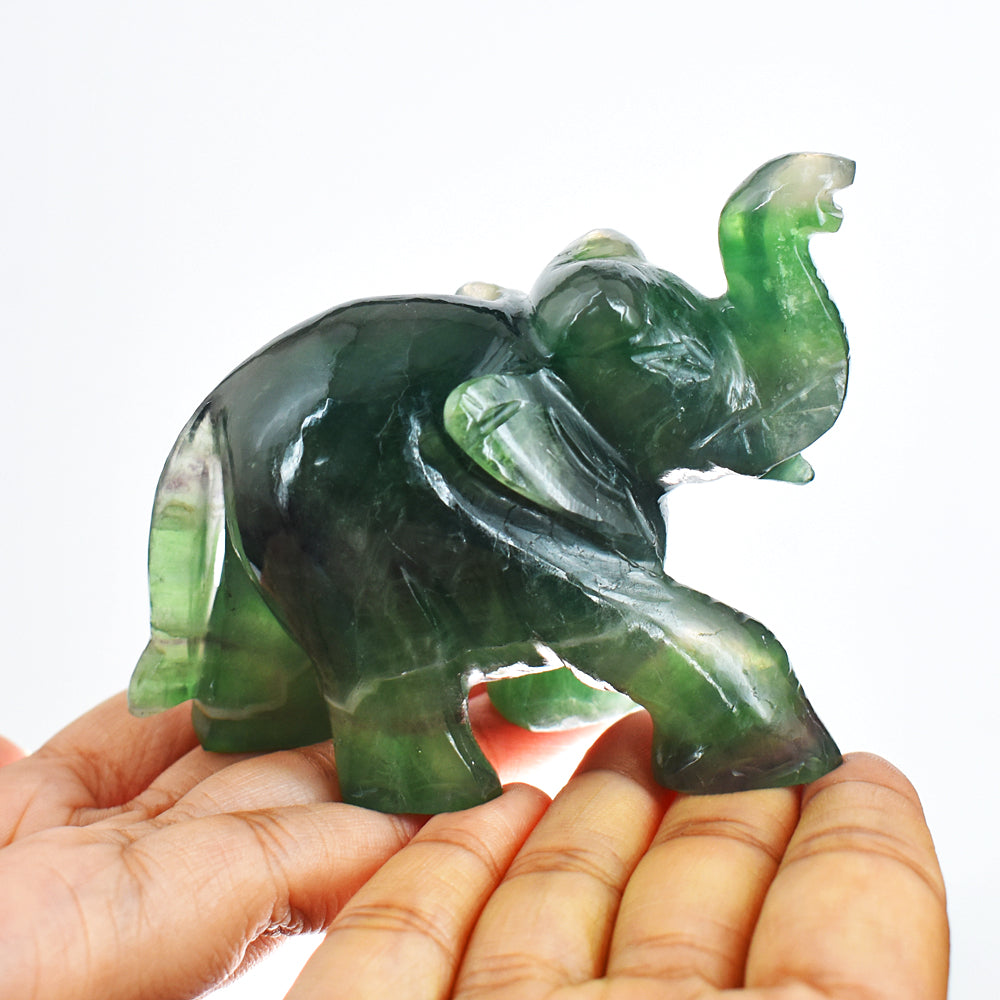 Natural 1309.00 Cts Genuine Green Fluorite Hand Carved Crystal Elephant Gemstone Carving