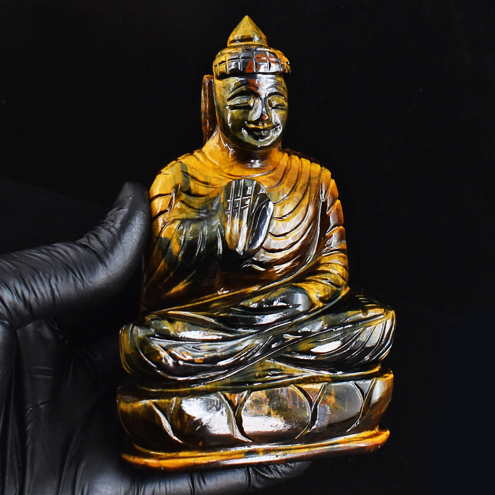 Natural 1862.00 Cts Genuine Tiger Eye Hand Carved Gemstone Buddha Idol Carving