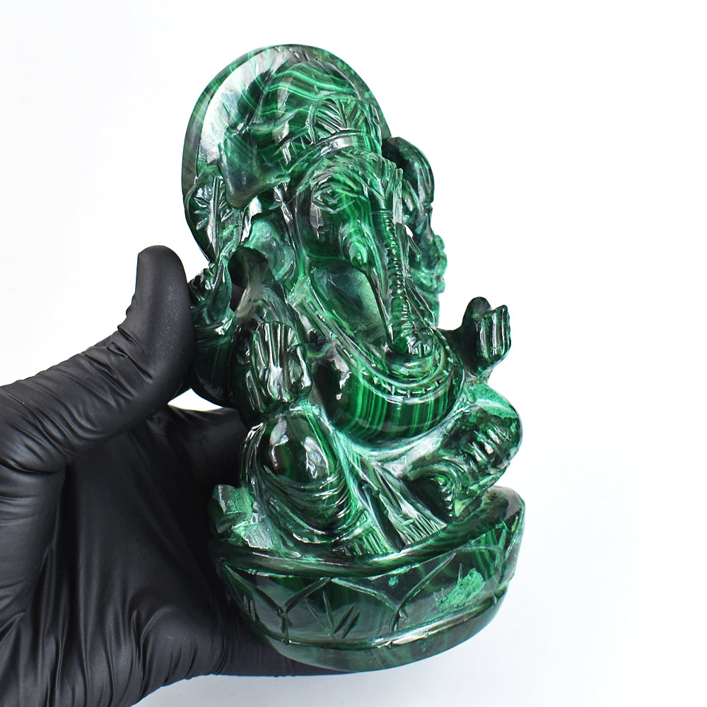 Natural 4568.00 Cts Genuine Malachite Hand Carved Crystal Gemstone Lord Ganesha Carving