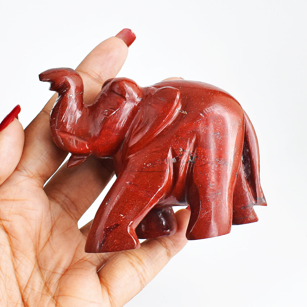 Gorgeous 968.00 Cts Genuine Red Jasper Hand Carved Crystal Gemstone Carving Elephant