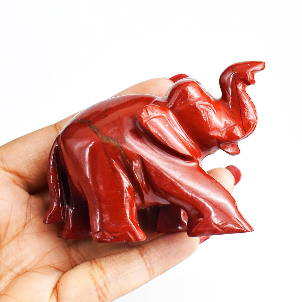 Awesome  756.00  Cts  Red Jasper Hand Carved Genuine Crystal Gemstone Carving Elephant