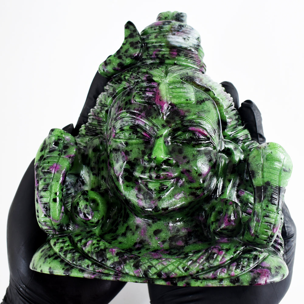 Amazing 12690.00 Cts Genuine Ruby Zoisite Hand Carved Crystal Gemstone Shiva Head Carving