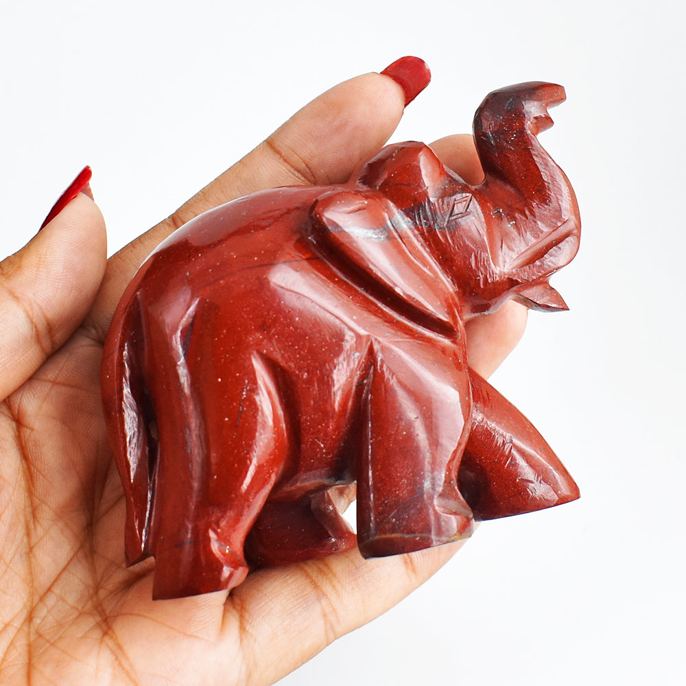 Gorgeous 968.00 Cts Genuine Red Jasper Hand Carved Crystal Gemstone Carving Elephant