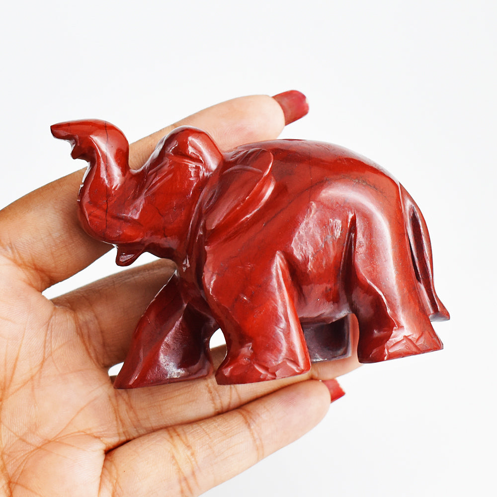 Awesome  756.00  Cts  Red Jasper Hand Carved Genuine Crystal Gemstone Carving Elephant