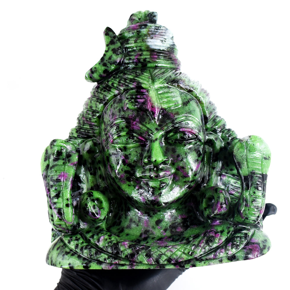 Amazing 12690.00 Cts Genuine Ruby Zoisite Hand Carved Crystal Gemstone Shiva Head Carving