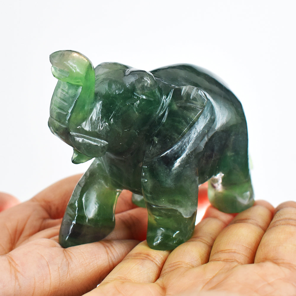 Natural 1309.00 Cts Genuine Green Fluorite Hand Carved Crystal Elephant Gemstone Carving