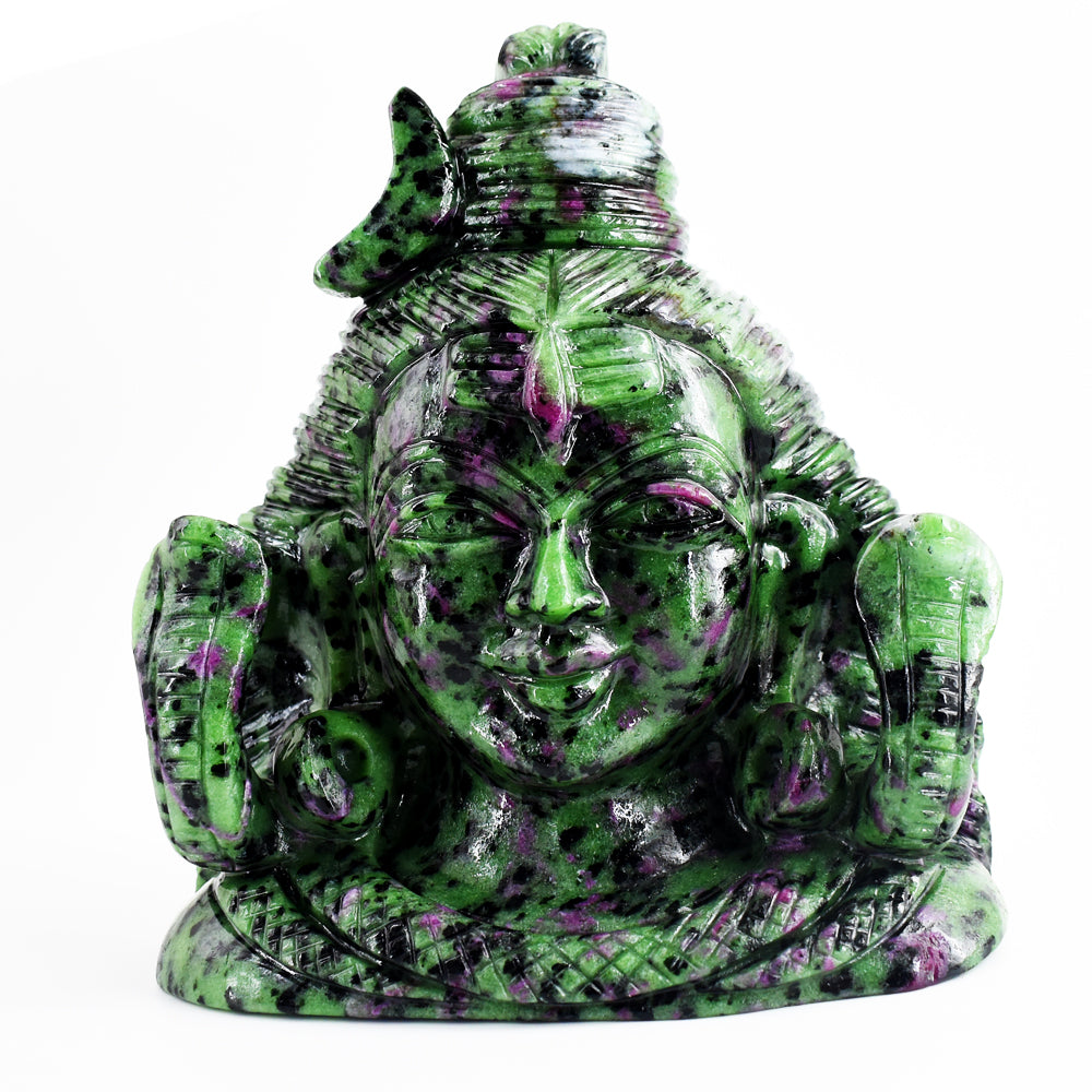 Amazing 12690.00 Cts Genuine Ruby Zoisite Hand Carved Crystal Gemstone Shiva Head Carving