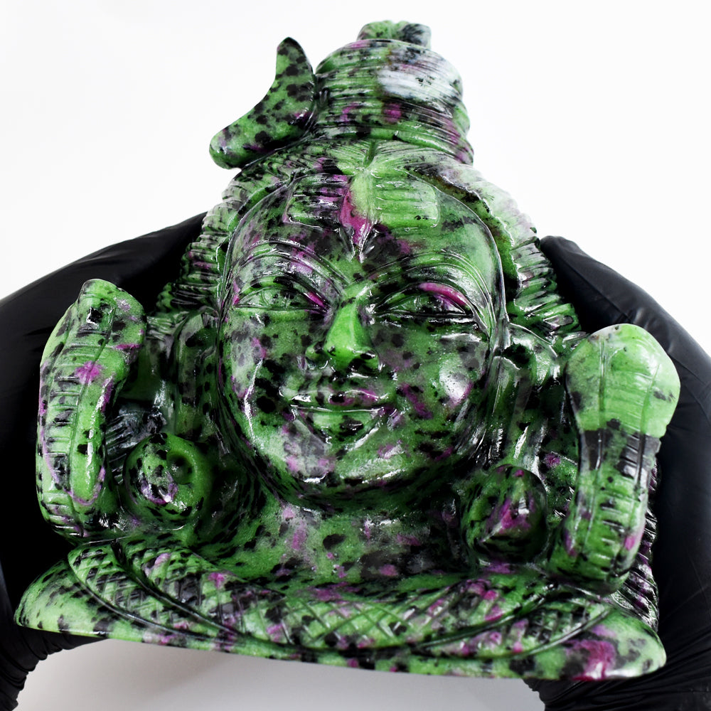 Amazing 12690.00 Cts Genuine Ruby Zoisite Hand Carved Crystal Gemstone Shiva Head Carving