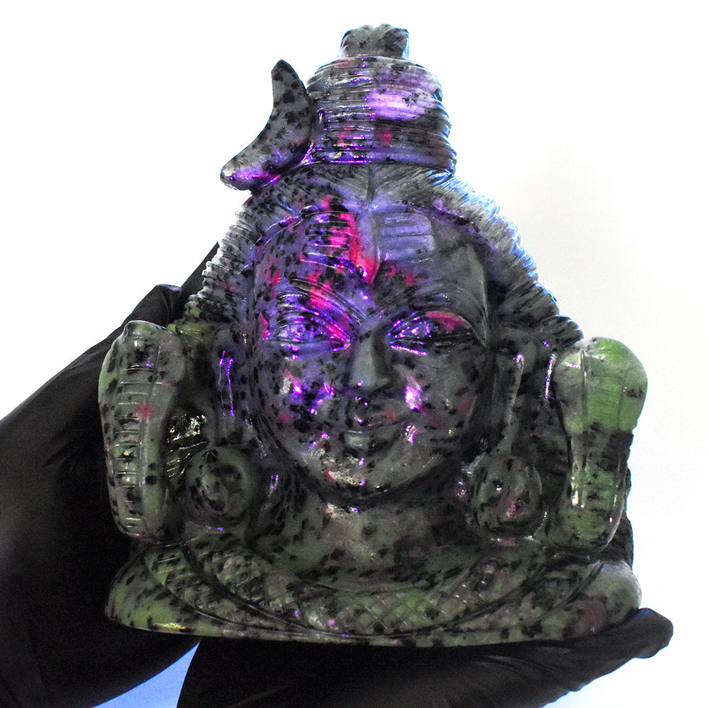 Amazing 12690.00 Cts Genuine Ruby Zoisite Hand Carved Crystal Gemstone Shiva Head Carving