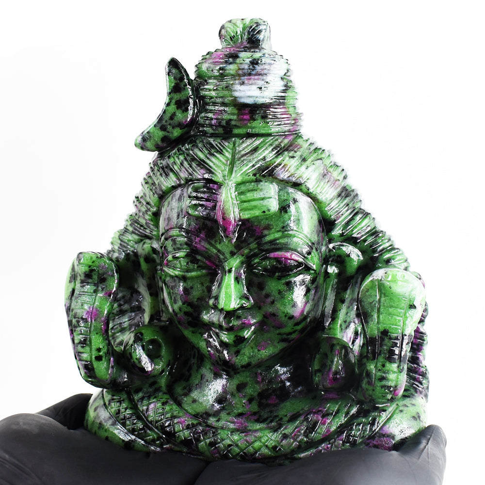 Amazing 12690.00 Cts Genuine Ruby Zoisite Hand Carved Crystal Gemstone Shiva Head Carving