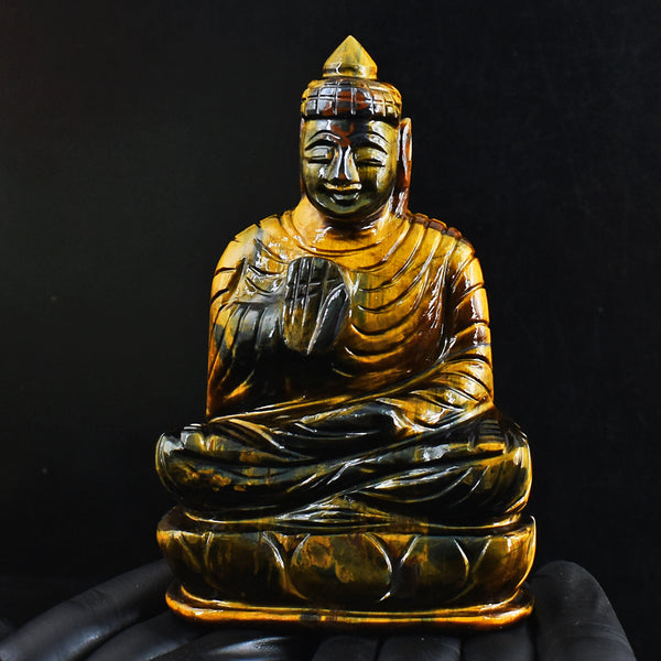 Natural 1862.00 Cts Genuine Tiger Eye Hand Carved Gemstone Buddha Idol Carving