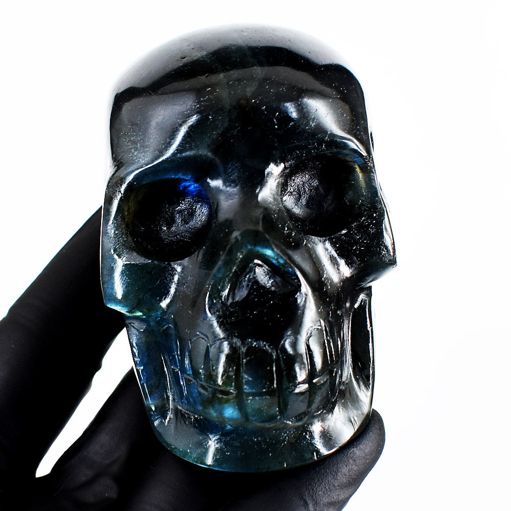 Artisian 1386.00 Cts Genuine Blue Flash Labradorite Hand Carved Gemstone Skull Crystal Carving