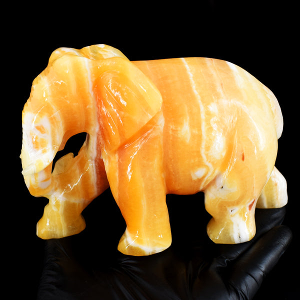 Beautiful 4606.00 Cts Genuine Yellow Rhodochrosite Hand Carved Gemstone Elephant Carving