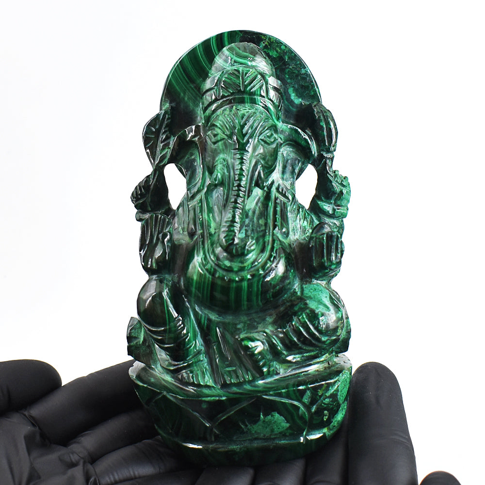 Natural 4568.00 Cts Genuine Malachite Hand Carved Crystal Gemstone Lord Ganesha Carving