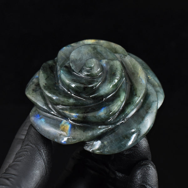 523.00 Cts Genuine Blue Flash Labradorite Hand Carved Rose Gemstone Crystal Carving