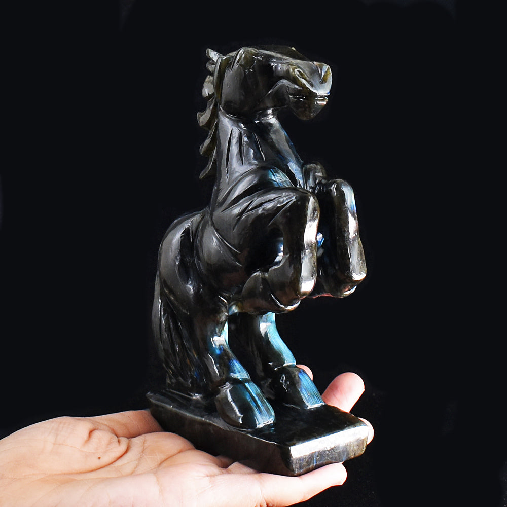 Natural 3652.00 Cts Genuine Blue Flash Labradorite Hand Carved Gemstone Horse Crystal Carving