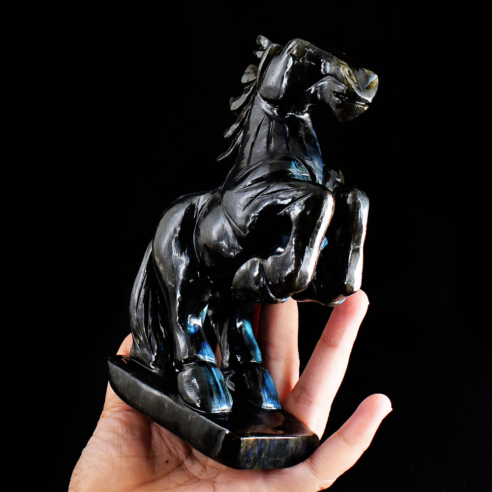 Natural 3652.00 Cts Genuine Blue Flash Labradorite Hand Carved Gemstone Horse Crystal Carving