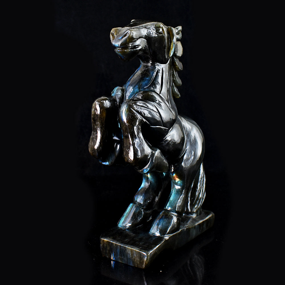 Natural 3652.00 Cts Genuine Blue Flash Labradorite Hand Carved Gemstone Horse Crystal Carving