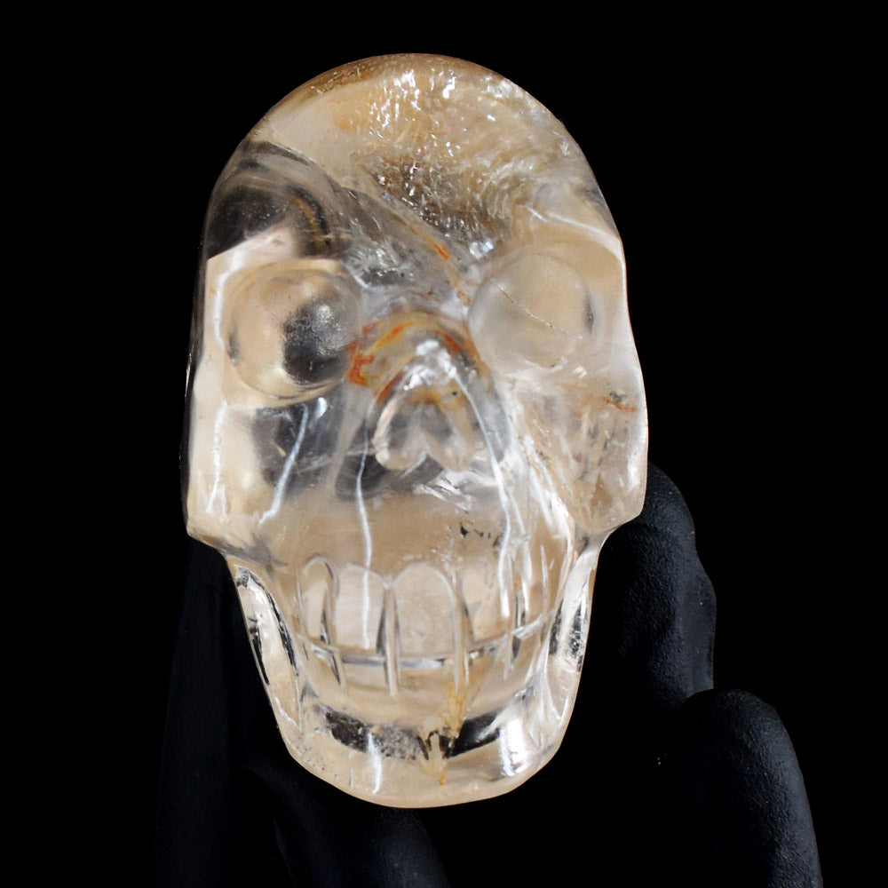 Exclusive 643.00 Carats Genuine White Quartz Hand Carved Crystal Gemstone Skull Carving