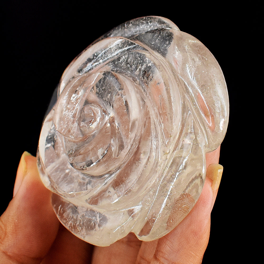 Artisian 396.00 Carats  Genuine White  Quartz Hand Carved Crystal Rose Flower Carving Gemstone