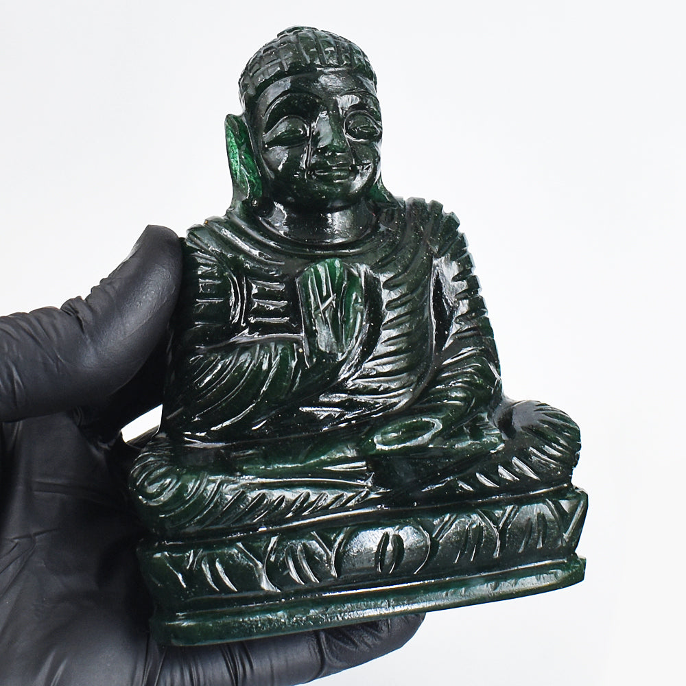 Beautiful 1884.00 Cts Genuine Green Jade Hand Carved Buddha Idol Gemstone Carving