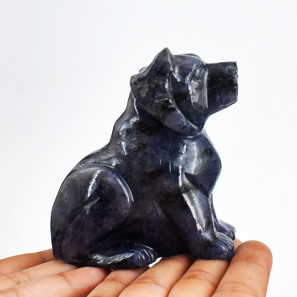 Craftsmen 1273.00 Carats  Genuine Blue Iolite Hand Carved Crystal Gemstone Carving Dog