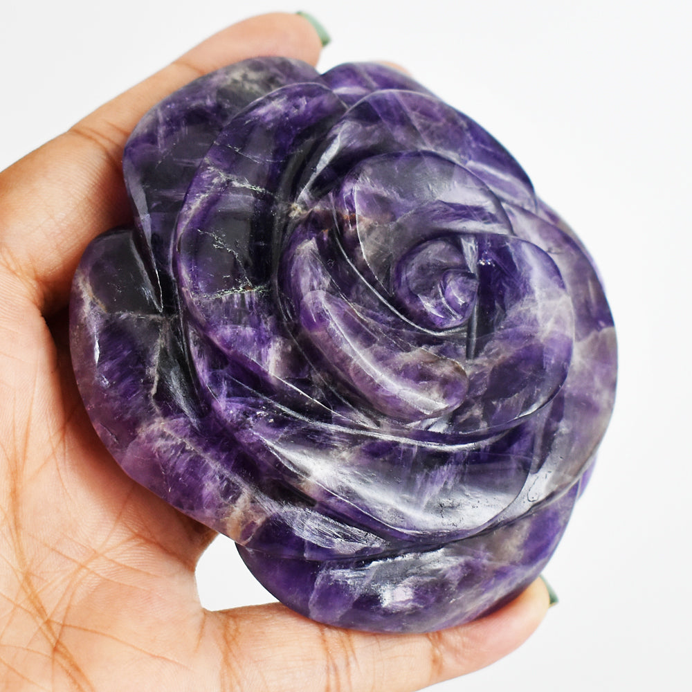 Natural   1135.00 Carats  Genuine  Amethyst  Hand Carved Rose Flower Gemstone Carving