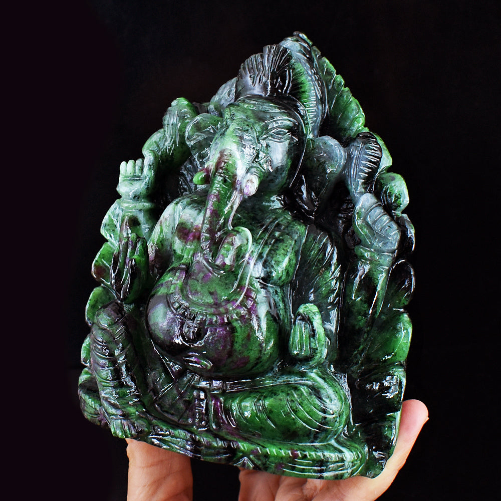 Artisian 5711.00 Cts Genuine Ruby Zoisite Hand Carved Crystal Gemstone Lord Ganesha Carving