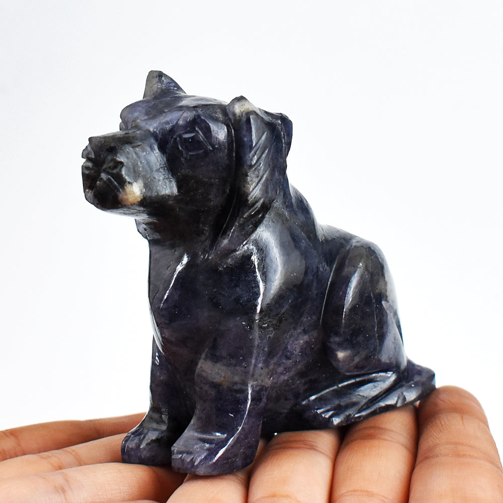 Craftsmen 1273.00 Carats  Genuine Blue Iolite Hand Carved Crystal Gemstone Carving Dog