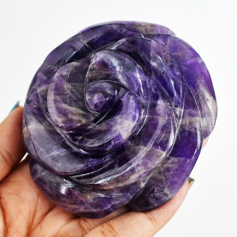 Natural   1135.00 Carats  Genuine  Amethyst  Hand Carved Rose Flower Gemstone Carving