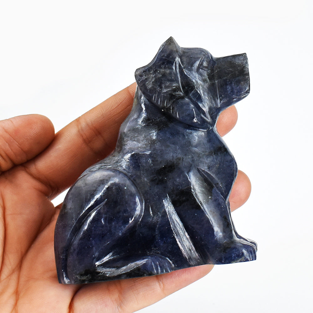 Craftsmen 1273.00 Carats  Genuine Blue Iolite Hand Carved Crystal Gemstone Carving Dog