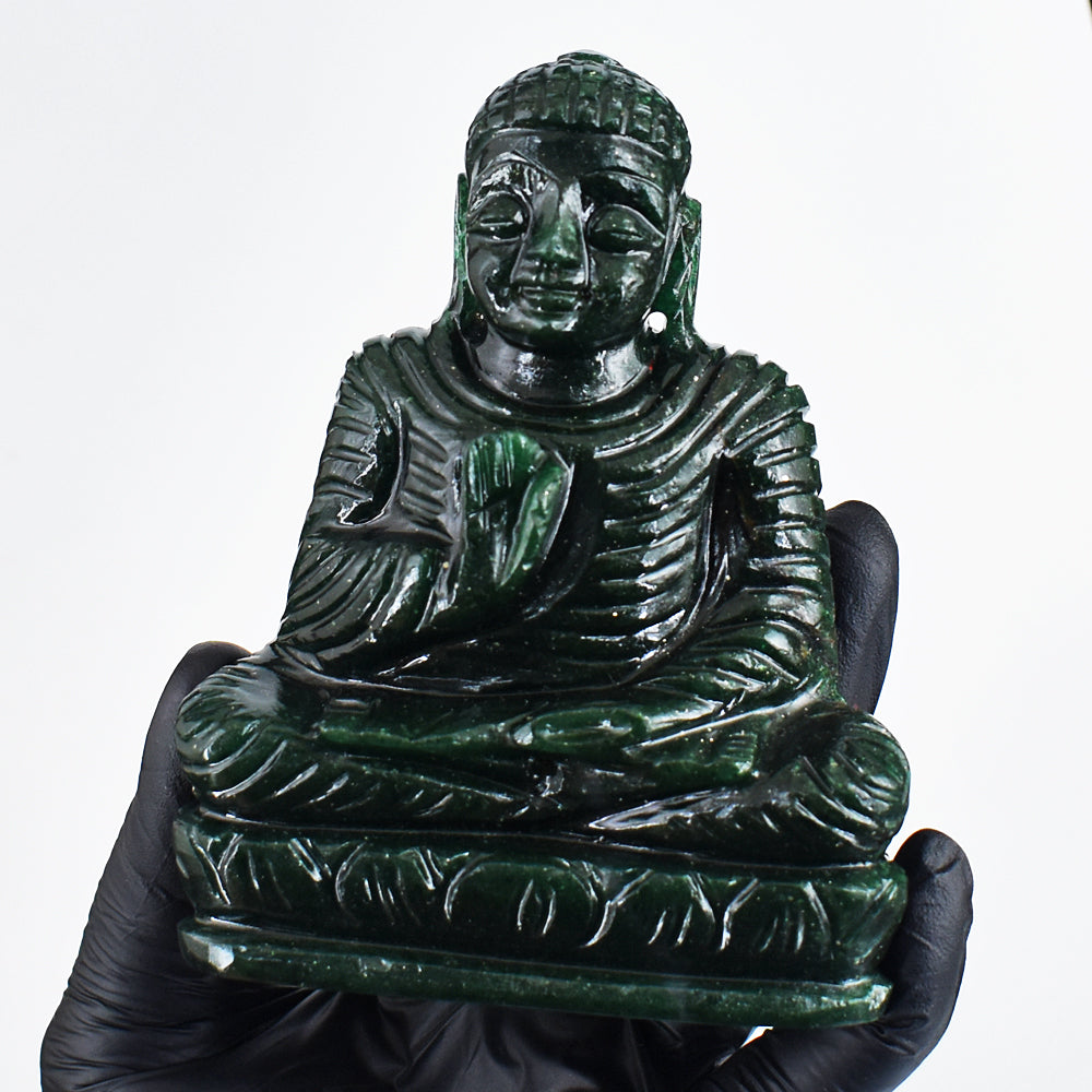 Beautiful 1884.00 Cts Genuine Green Jade Hand Carved Buddha Idol Gemstone Carving