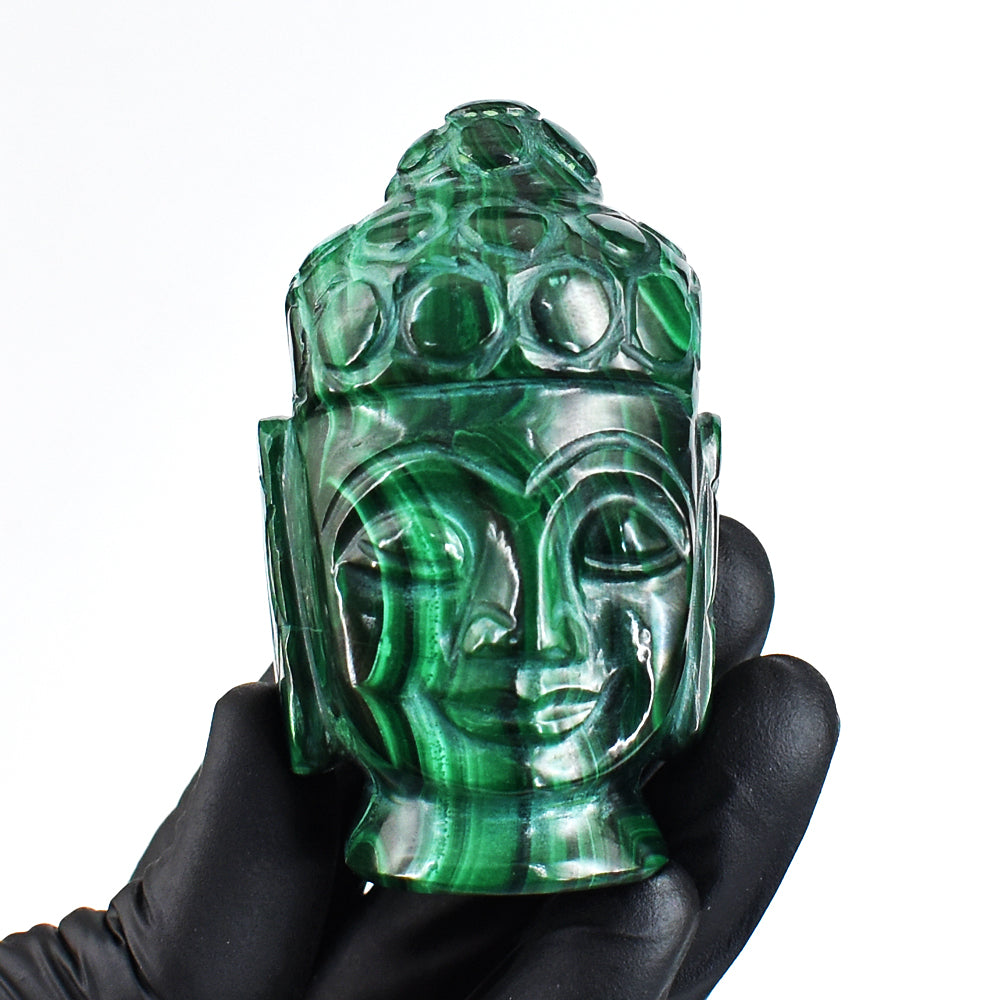 Craftsmen 1012.00 Cts Genuine Malachite Hand Carved Crystal Gemstone Buddha Head Carving