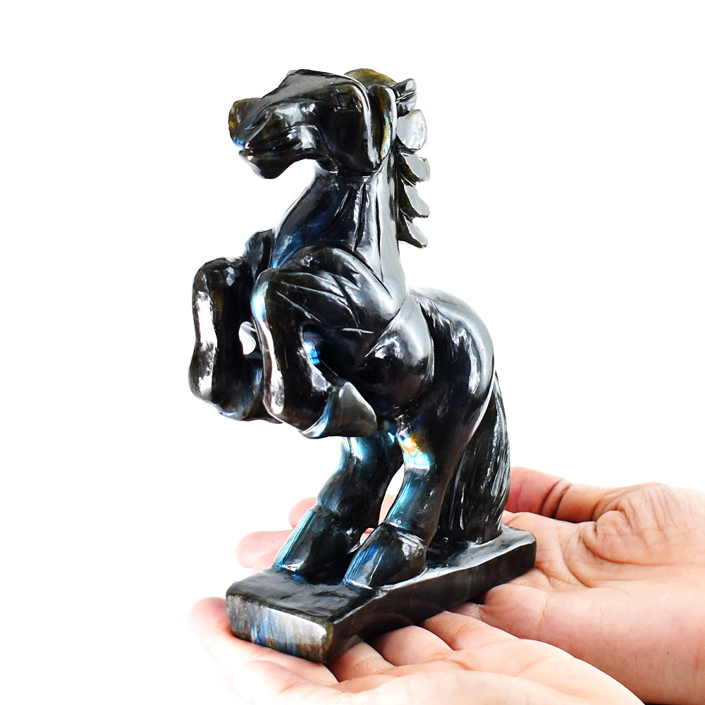 Natural 3652.00 Cts Genuine Blue Flash Labradorite Hand Carved Gemstone Horse Crystal Carving