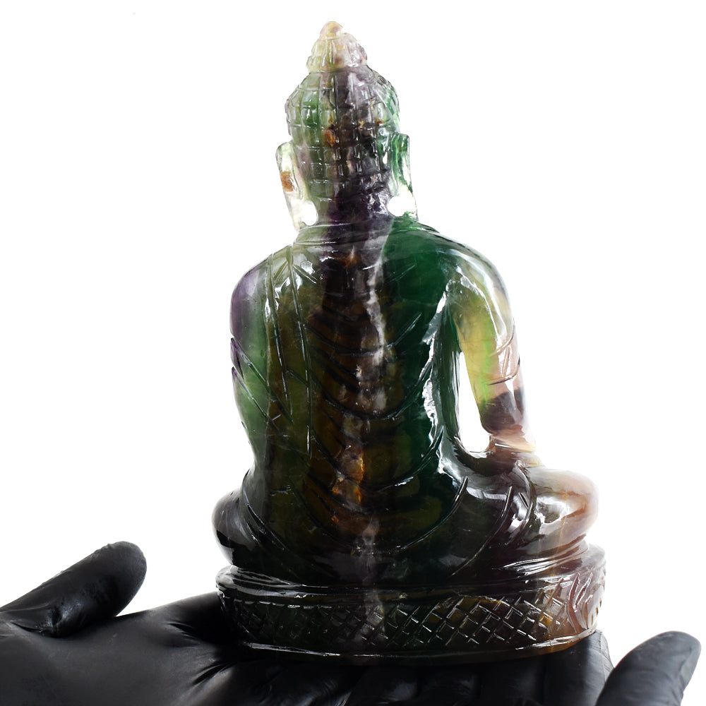 Exclusive 5333.00 Cts Genuine Multicolor Fluorite Hand Carved Crystal Gemstone Buddha Idol Carving