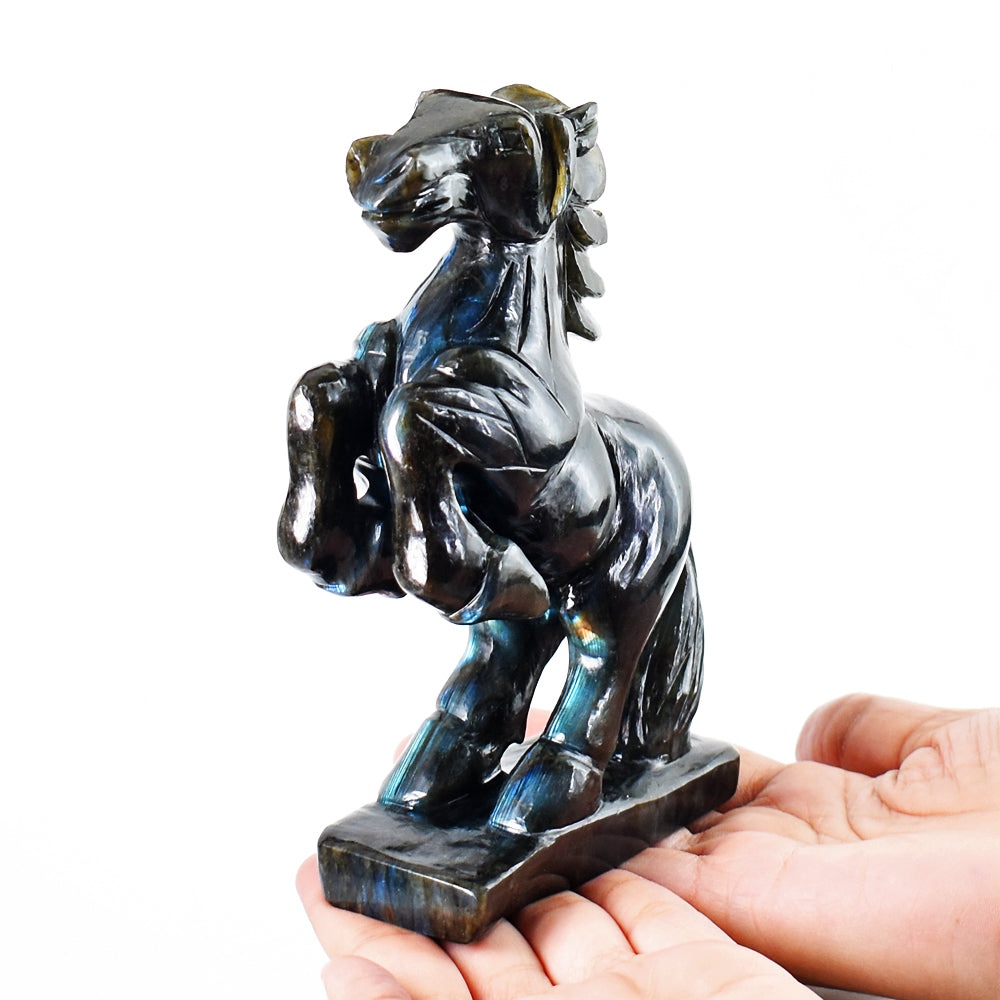 Natural 3652.00 Cts Genuine Blue Flash Labradorite Hand Carved Gemstone Horse Crystal Carving