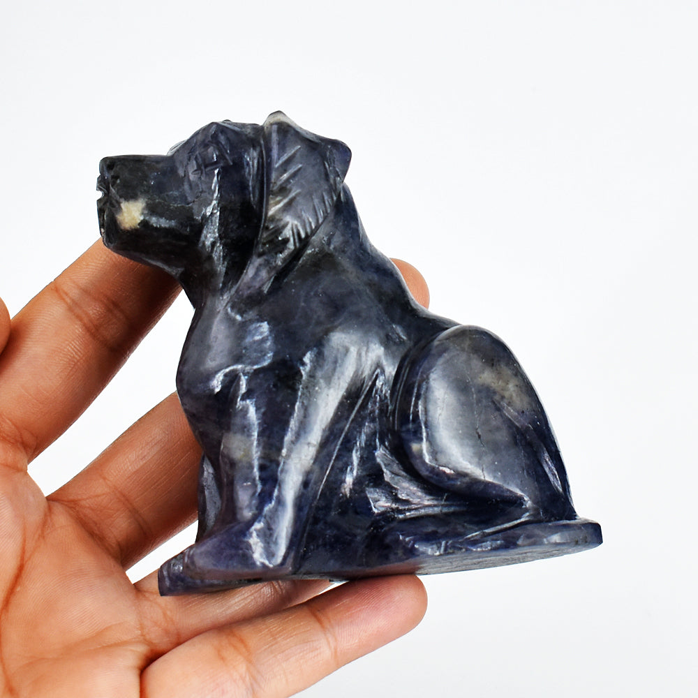 Craftsmen 1273.00 Carats  Genuine Blue Iolite Hand Carved Crystal Gemstone Carving Dog